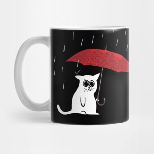 Cat and rain, cat with red umbrella Mug